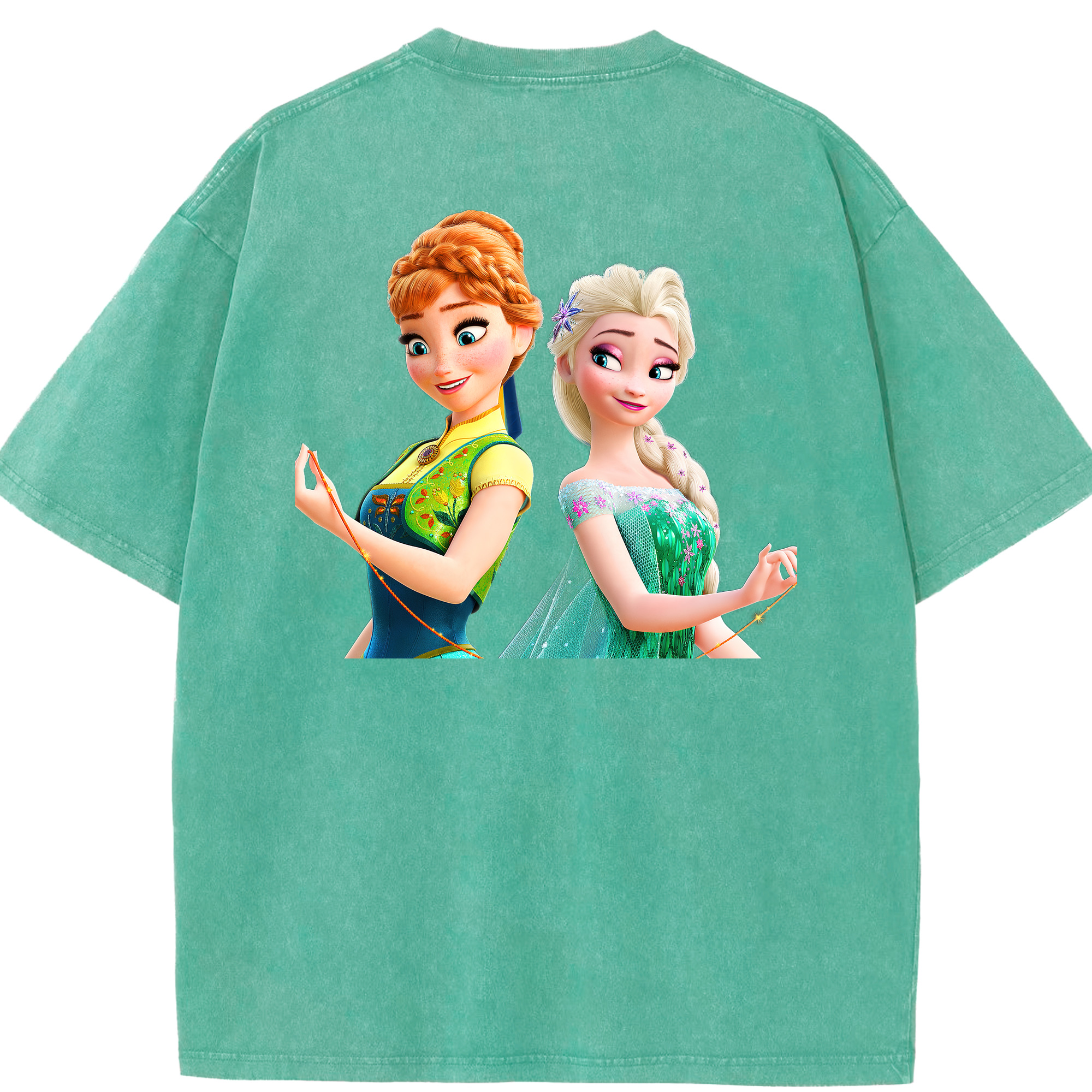 （画像用） アナと雪の女王 アンナ エルサ Frozen Anna Elsa 綿100% ヴィンテージ風 半袖Tシャツ（背面プリント）